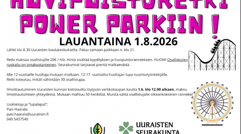 Huvipuistoretki Power Parkkiin 1.8.2026