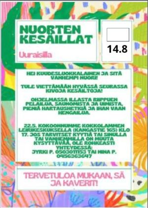 Nuorten kesäillat seuraavan kerran Kokkolammella 14.8