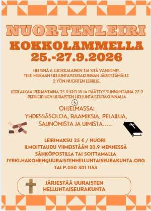 Nuorten leiri Kokkolammella 25.-27.9.2026