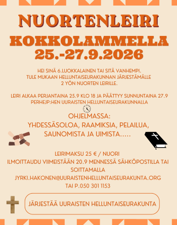 Nuorten leiri Kokkolammella 25.-27.9.2026